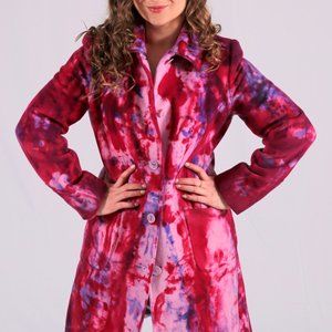Wool Winter Long pea Coat Pink Red blue purple white small medium 6 8 10 tiedyed